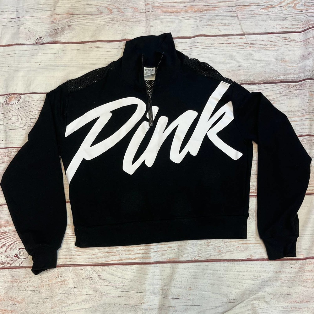 VS PINK Retired Netted Back Cropped Pullover 1/4 Zip XS